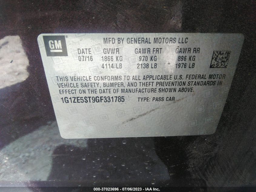 2016 CHEVROLET MALIBU LT - 1G1ZE5ST9GF331785