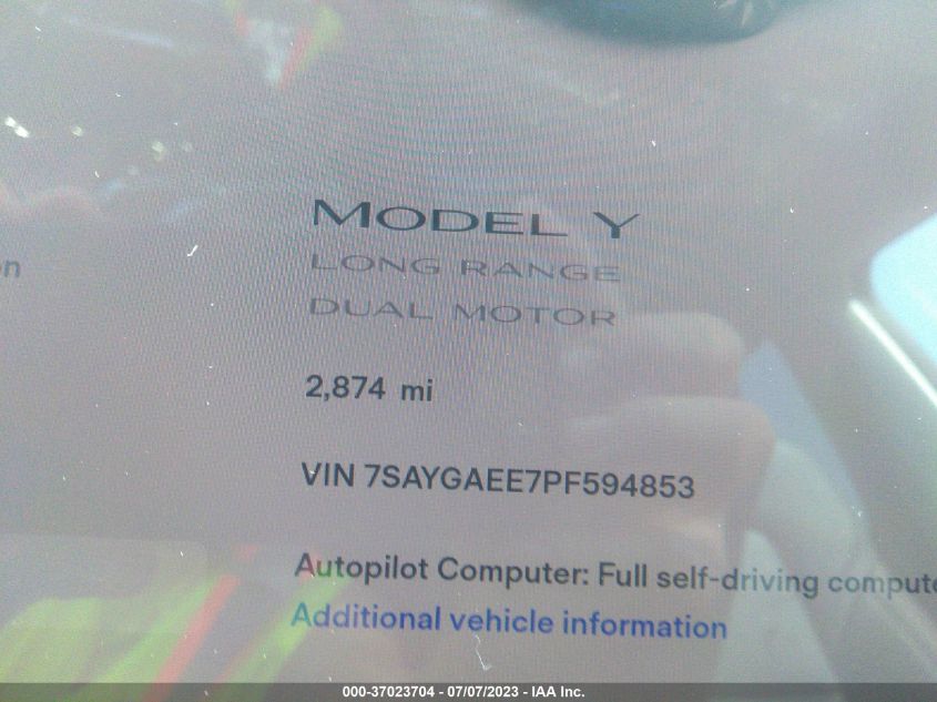 2023 TESLA MODEL Y LONG RANGE - 7SAYGAEE7PF594853