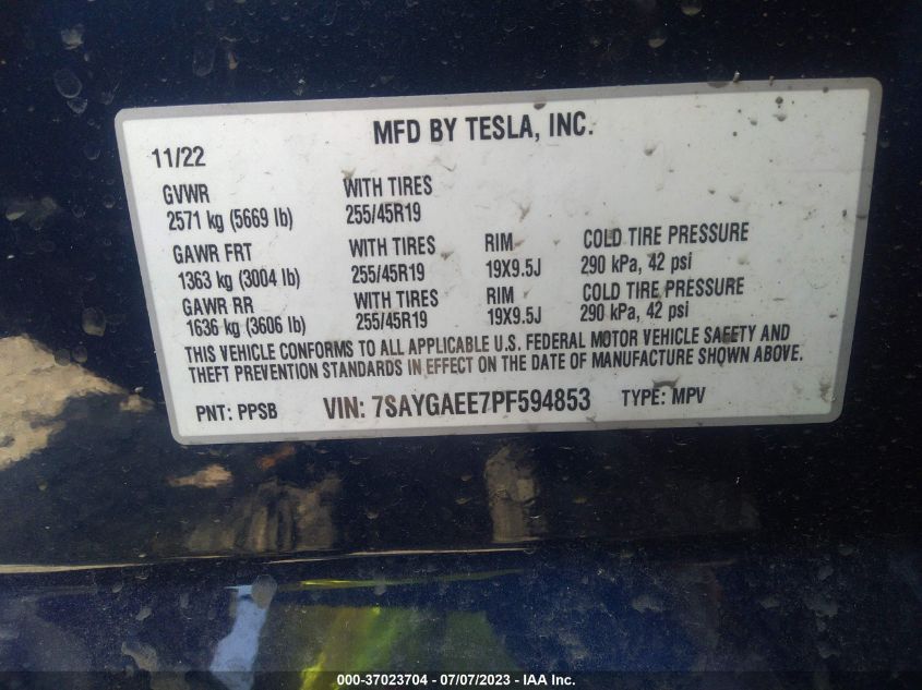 2023 TESLA MODEL Y LONG RANGE - 7SAYGAEE7PF594853