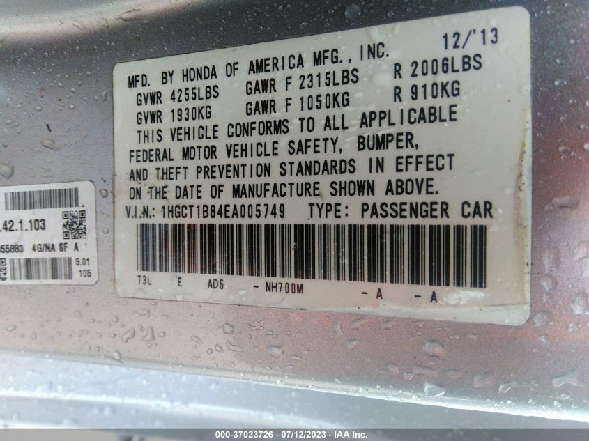 2014 HONDA ACCORD EX-L - 1HGCT1B84EA005749