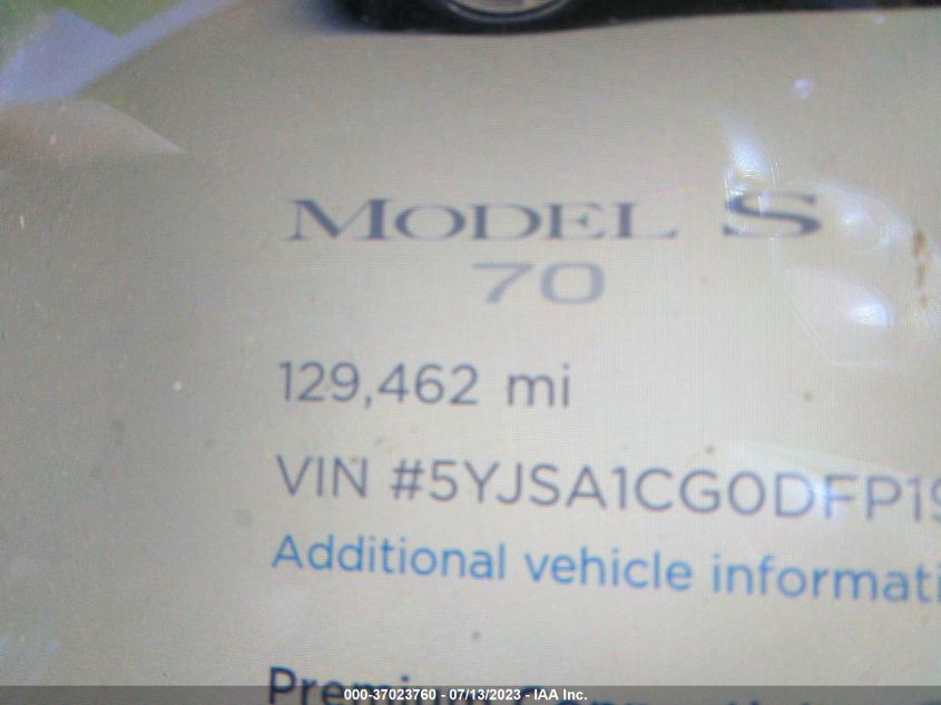 2013 TESLA MODEL S - 5YJSA1CG0DFP19650