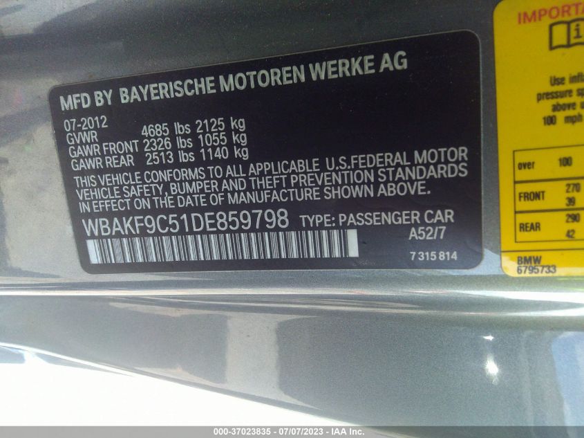 2013 BMW 3 SERIES 335I XDRIVE - WBAKF9C51DE859798