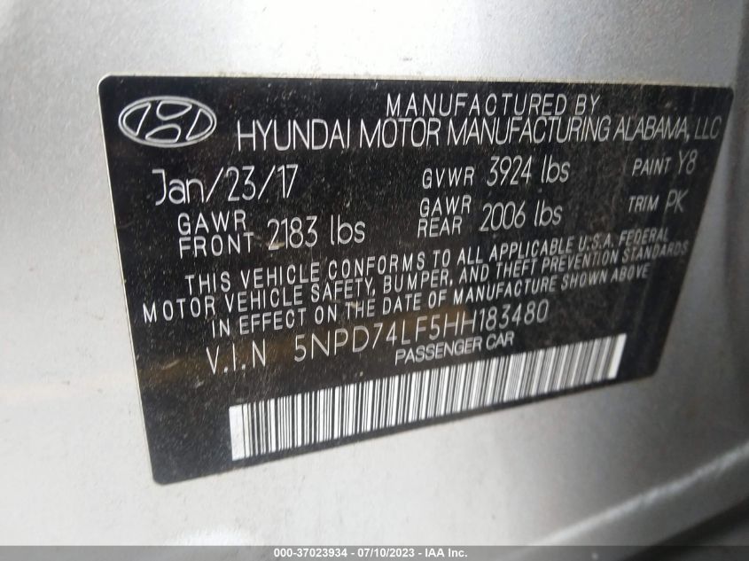2017 HYUNDAI ELANTRA SE - 5NPD74LF5HH183480