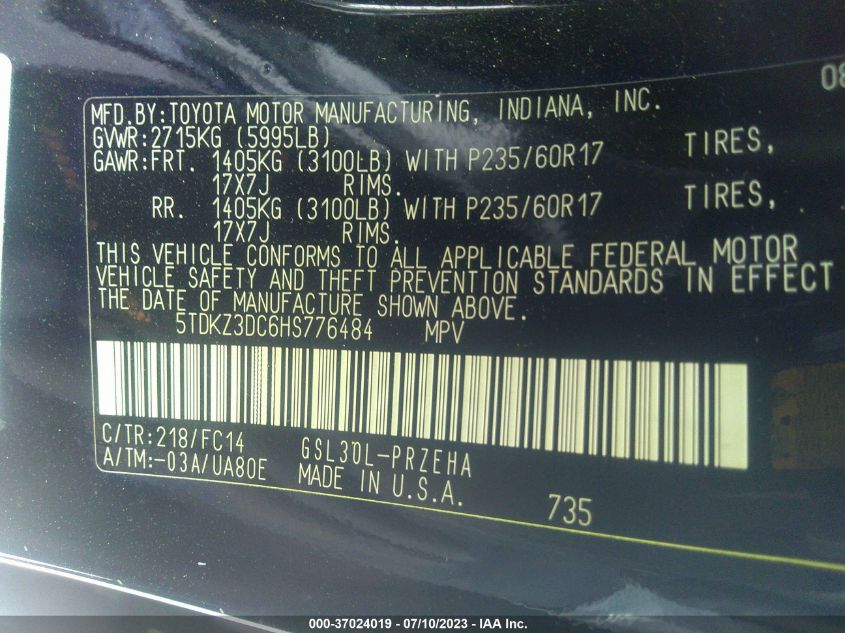 2017 TOYOTA SIENNA LE - 5TDKZ3DC6HS776484