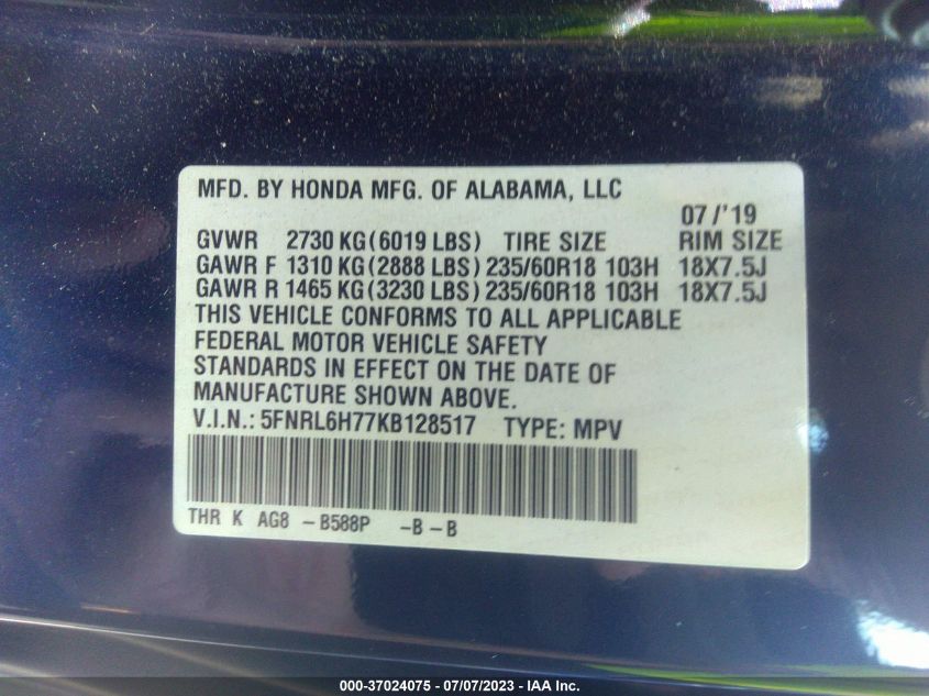 2019 HONDA ODYSSEY EXL - 5FNRL6H77KB128517
