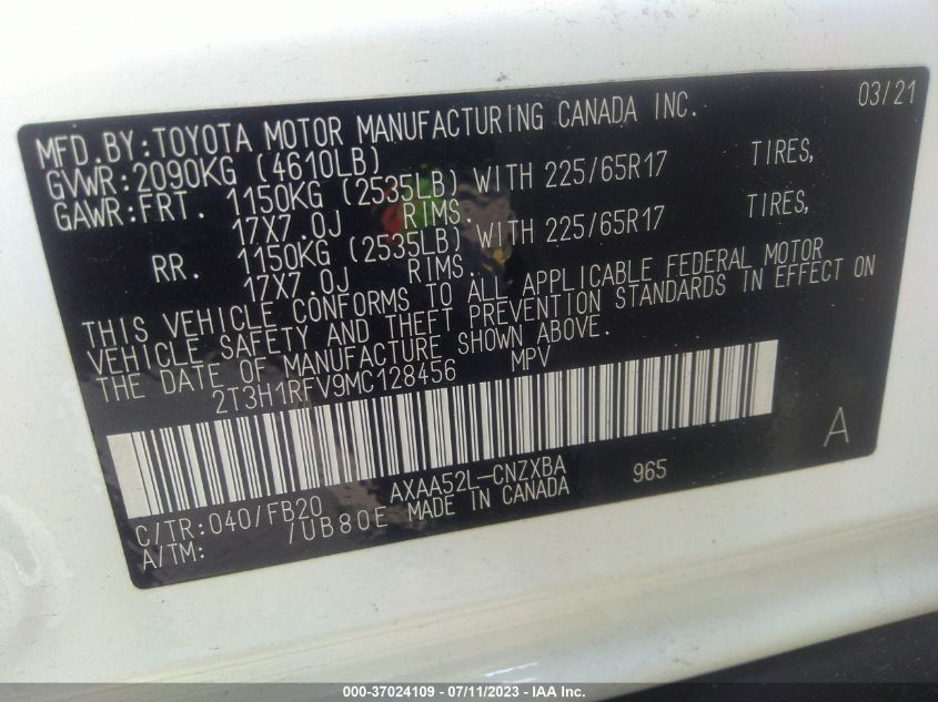 2021 TOYOTA RAV4 LE - 2T3H1RFV9MC128456