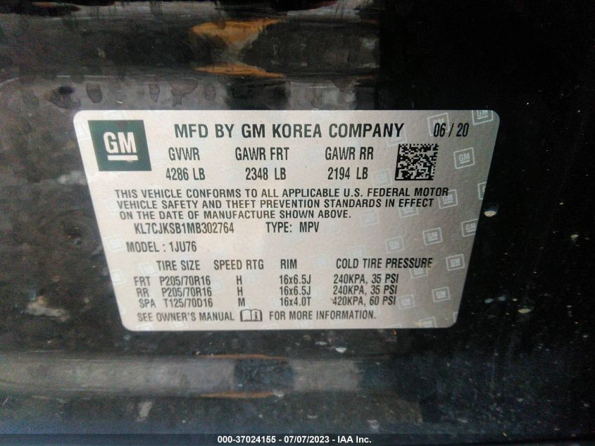 2021 CHEVROLET TRAX LS - KL7CJKSB1MB302764