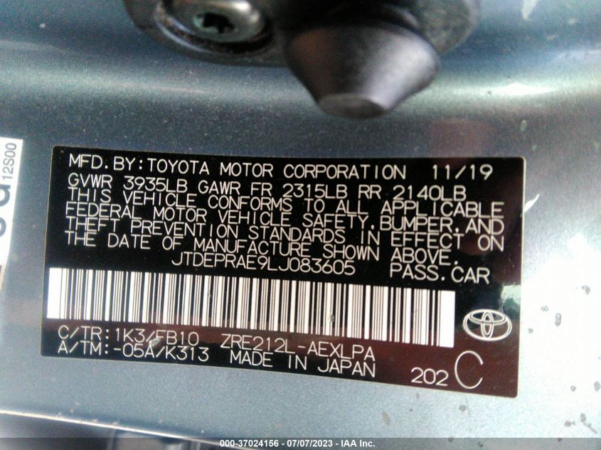 2020 TOYOTA COROLLA LE - JTDEPRAE9LJ083605