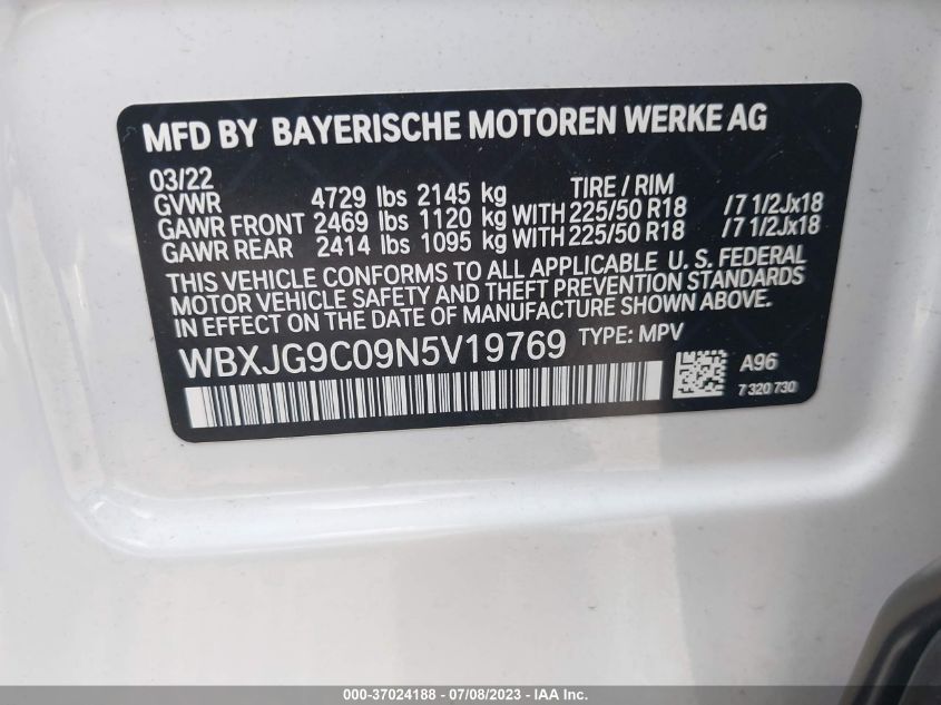 2022 BMW X1 XDRIVE28I - WBXJG9C09N5V19769