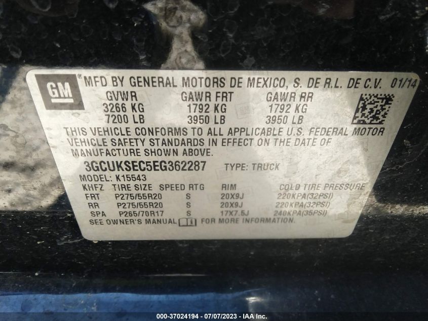 2014 CHEVROLET SILVERADO 1500 LTZ - 3GCUKSEC5EG362287