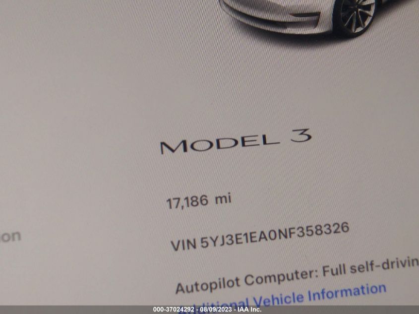 2022 TESLA MODEL 3 - 5YJ3E1EA0NF358326
