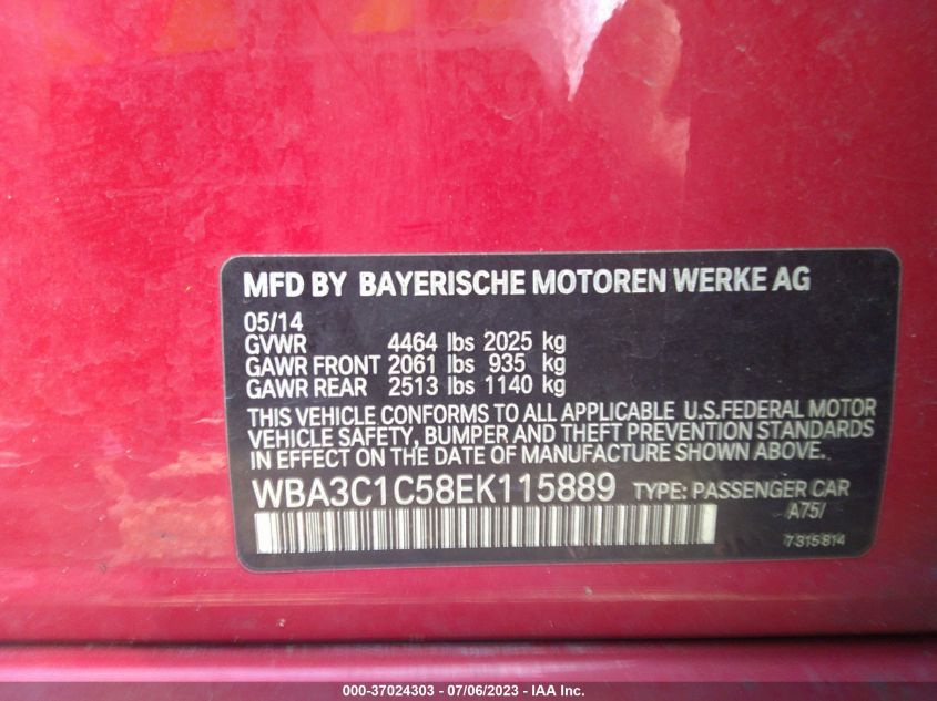 2014 BMW 3 SERIES 328I - WBA3C1C58EK115889