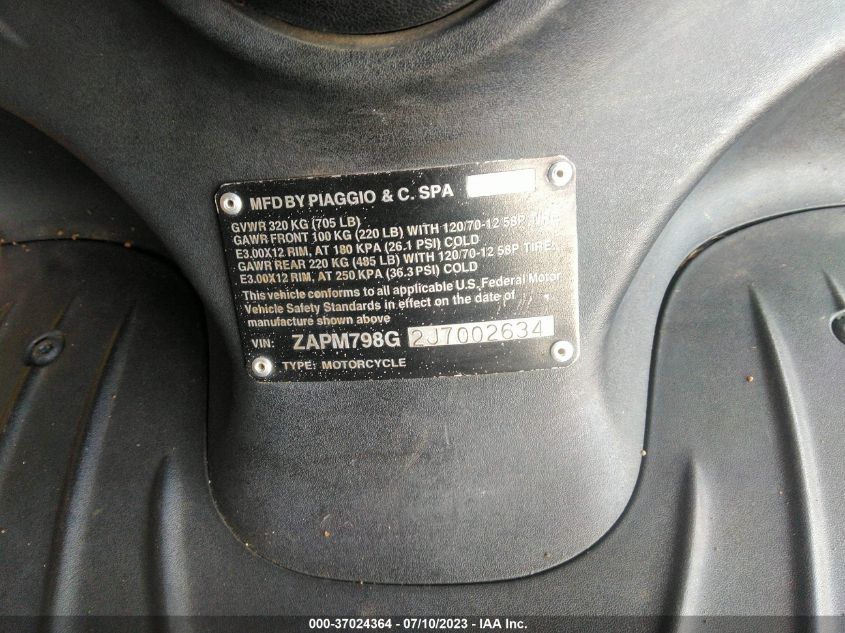 2018 PIAGGIO FLY 150 ZAPM798G2J7002634