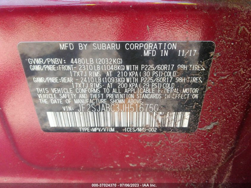 2018 SUBARU FORESTER 2.5I - JF2SJABC3JH516750