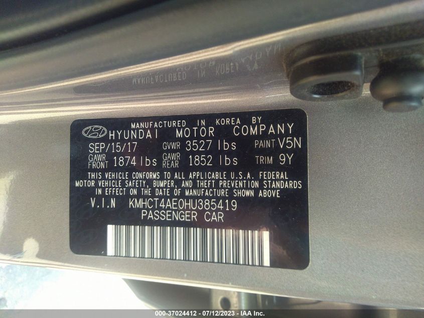2017 HYUNDAI ACCENT VALUE EDITION - KMHCT4AE0HU385419