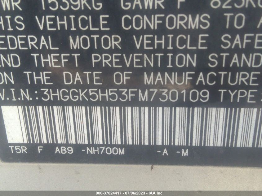 2015 HONDA FIT LX - 3HGGK5H53FM730109