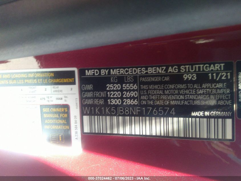 2022 MERCEDES-BENZ E-CLASS E 450 - W1K1K5JB8NF176574