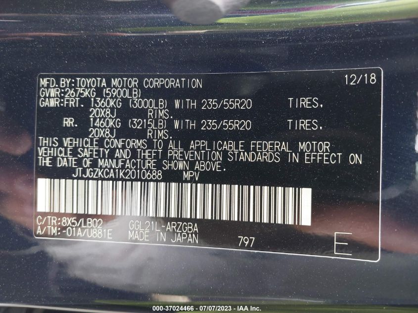 2019 LEXUS RX RX 350L - JTJGZKCA1K2010688