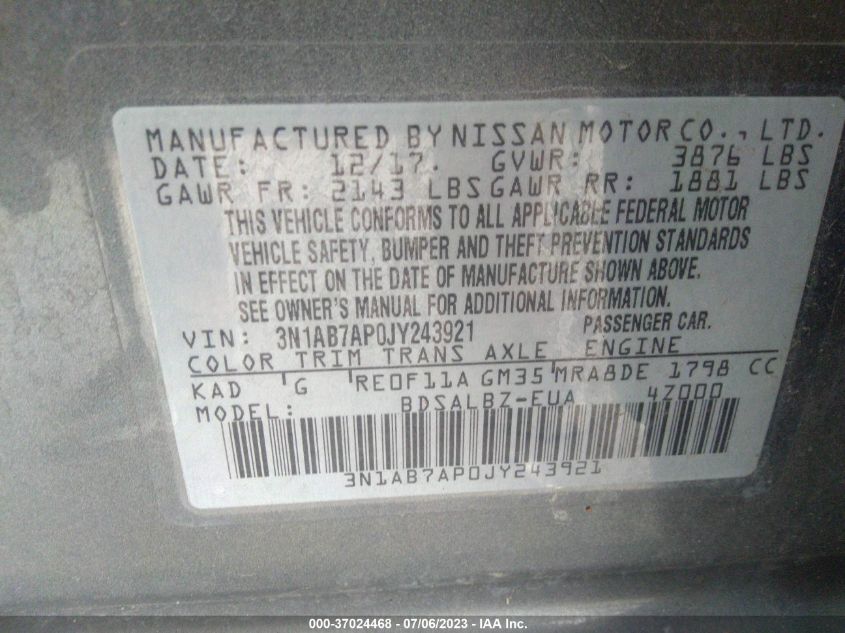 2018 NISSAN SENTRA S - 3N1AB7AP0JY243921