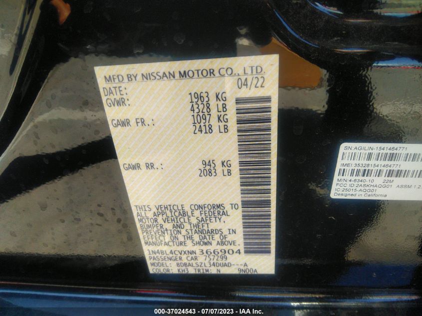 2022 NISSAN ALTIMA 2.5 SR - 1N4BL4CVXNN366904