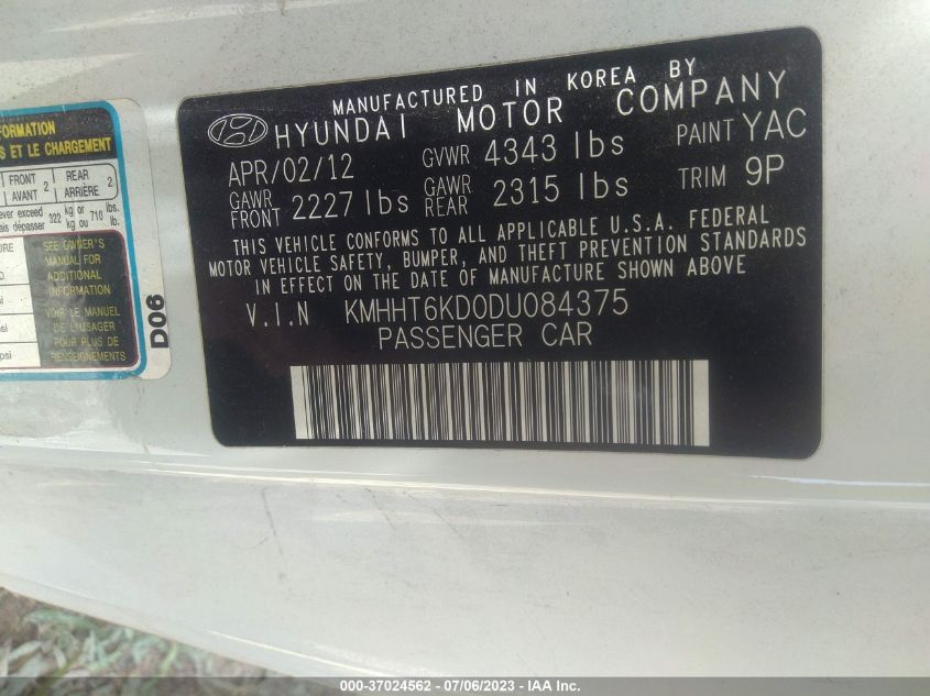 2013 HYUNDAI GENESIS COUPE 2.0T PREMIUM KMHHT6KD0DU084375