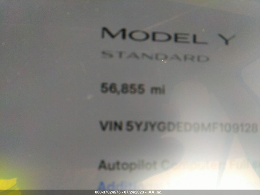 2021 TESLA MODEL Y STANDARD RANGE - 5YJYGDED9MF109128