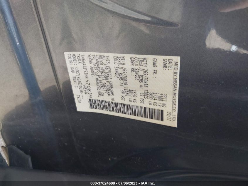 2017 NISSAN TITAN SV - 1N6AA1E53HN570839