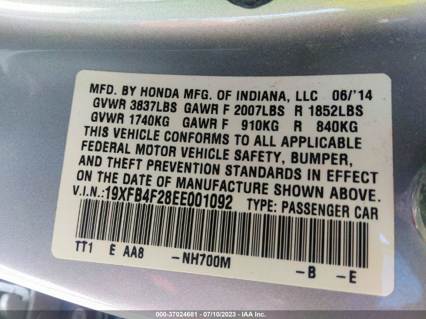 2014 HONDA CIVIC HYBRID - 19XFB4F28EE001092