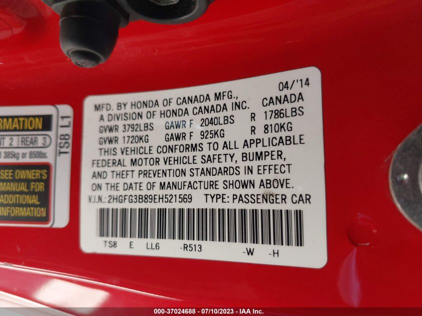 2014 HONDA CIVIC COUPE EX - 2HGFG3B89EH521569