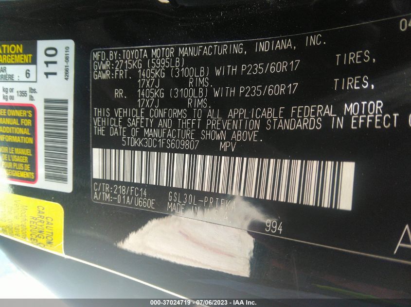 2015 TOYOTA SIENNA LE - 5TDKK3DC1FS609807