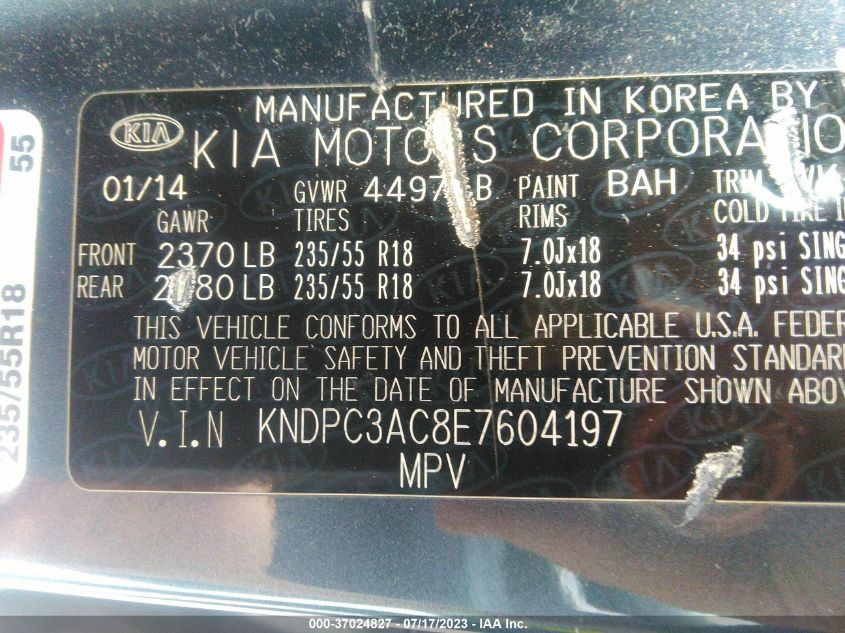 2014 KIA SPORTAGE EX - KNDPC3AC8E7604197