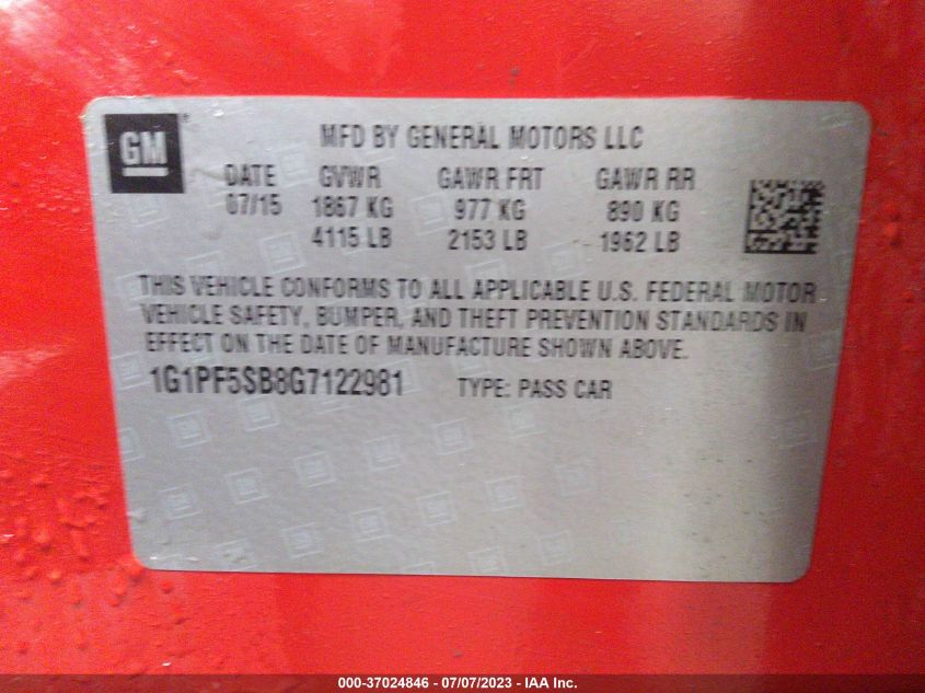 2016 CHEVROLET CRUZE LIMITED LT - 1G1PF5SB8G7122981