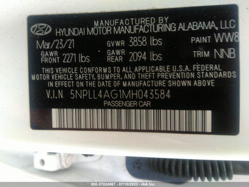 2021 HYUNDAI ELANTRA SE - 5NPLL4AG1MH043584