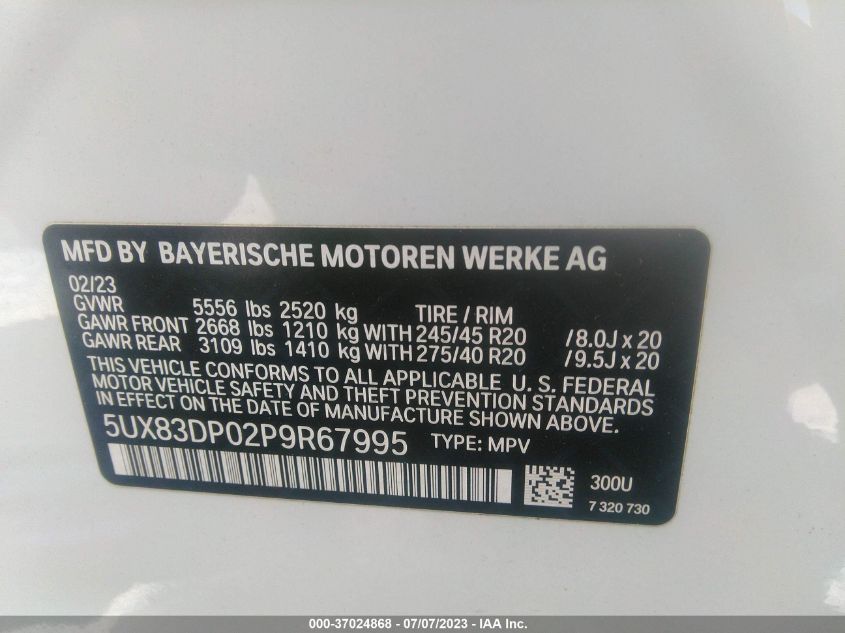 5UX83DP02P9R67995 2023 BMW X3, photo no. 9