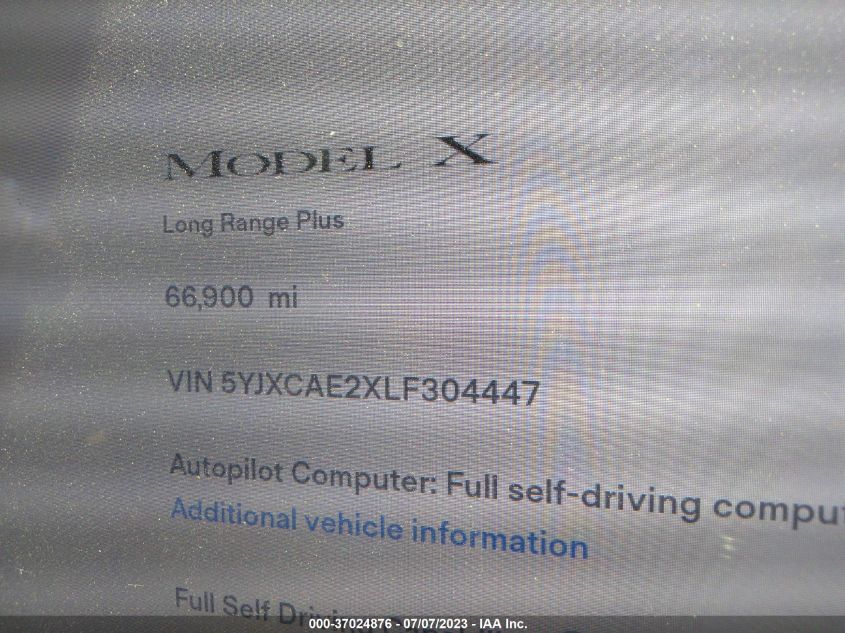 2020 TESLA MODEL X - 5YJXCAE2XLF304447