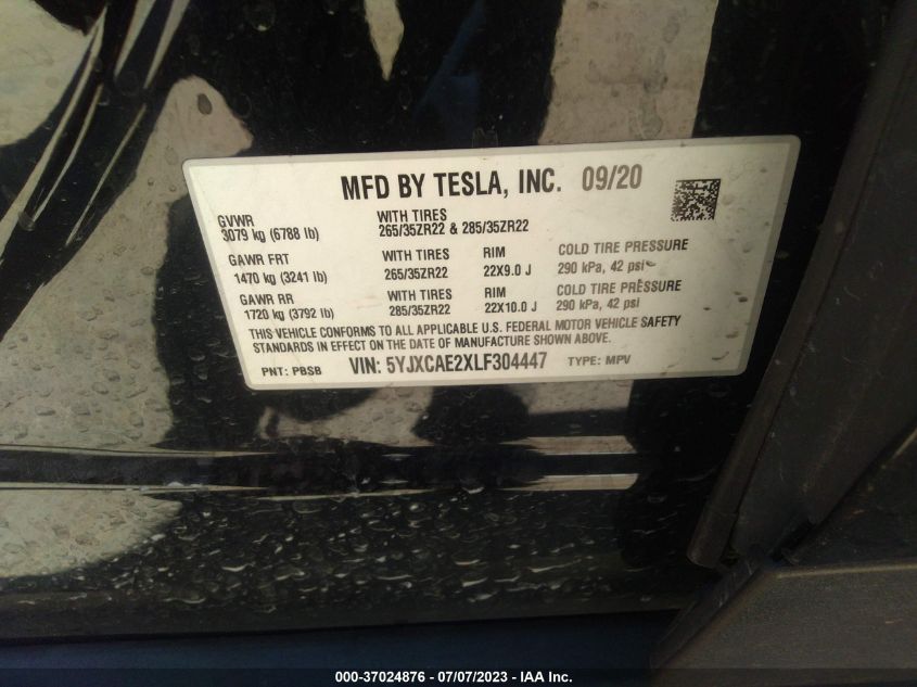 2020 TESLA MODEL X - 5YJXCAE2XLF304447