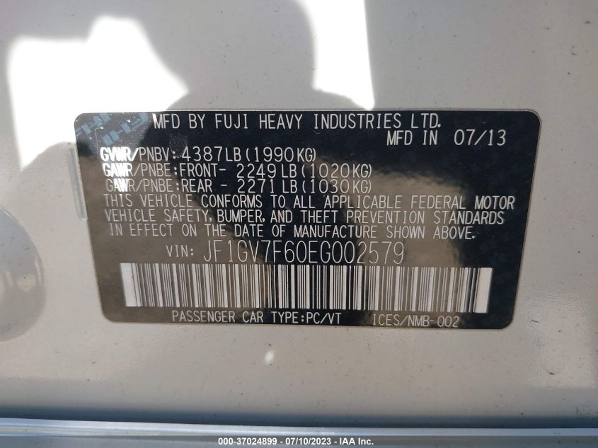 2014 SUBARU IMPREZA SEDAN WRX WRX PREMIUM JF1GV7F60EG002579