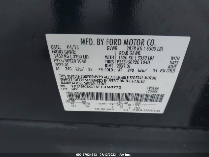 2015 FORD EXPLORER SPORT - 1FM5K8GT5FGC48772