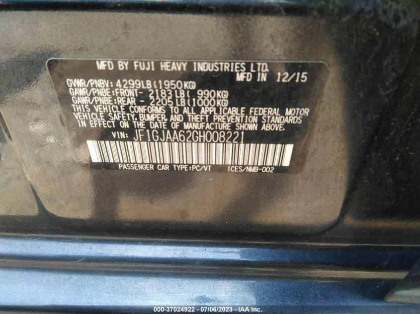 2016 SUBARU IMPREZA SEDAN - JF1GJAA62GH008221