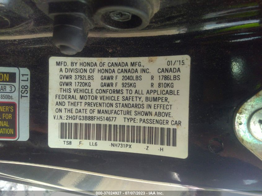 2015 HONDA CIVIC COUPE EX - 2HGFG3B88FH514677