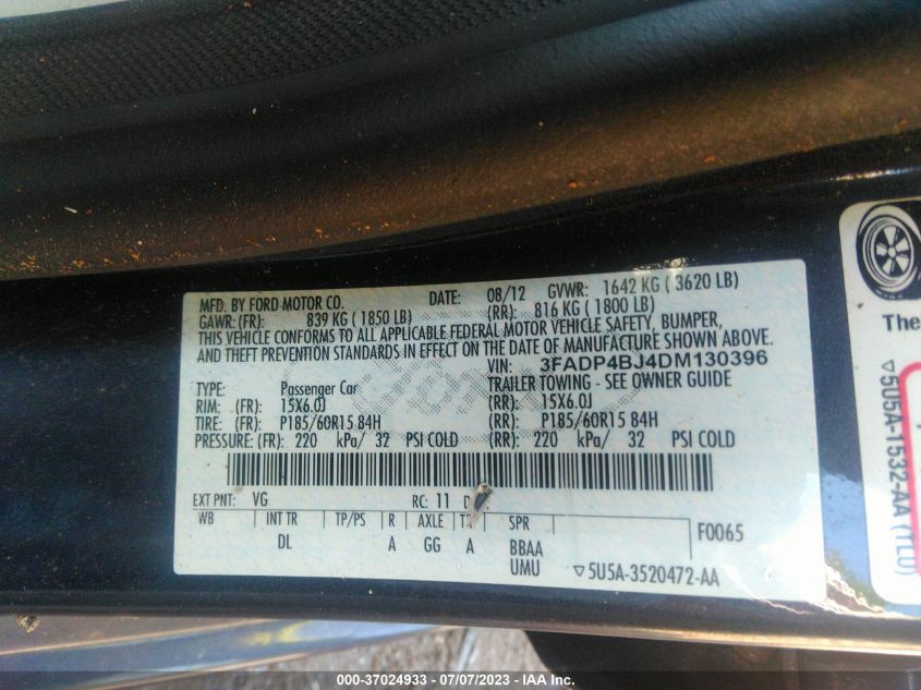 2013 FORD FIESTA SE - 3FADP4BJ4DM130396