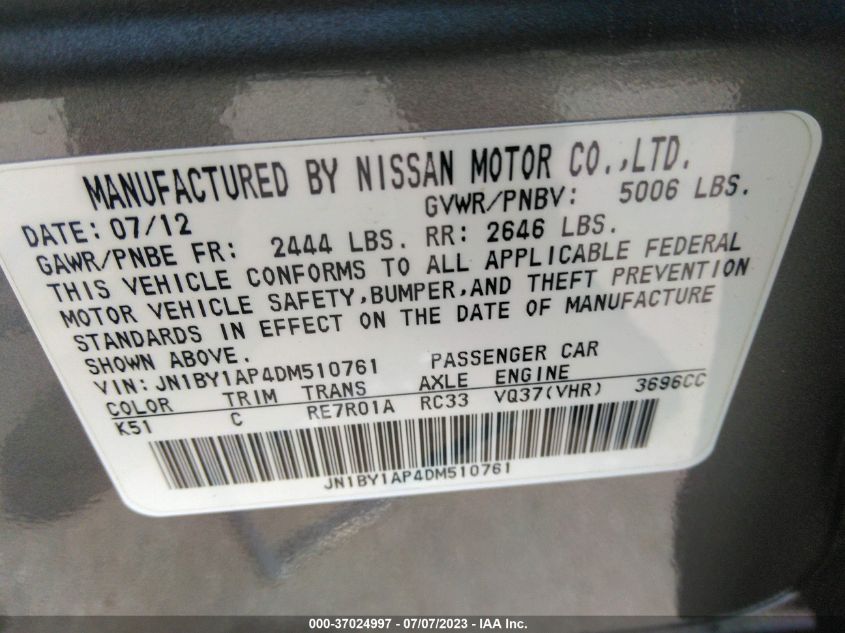 2013 INFINITI M37 JN1BY1AP4DM510761