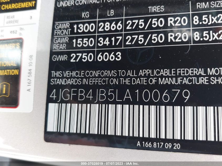 2020 MERCEDES-BENZ GLE GLE 350 - 4JGFB4JB5LA100679