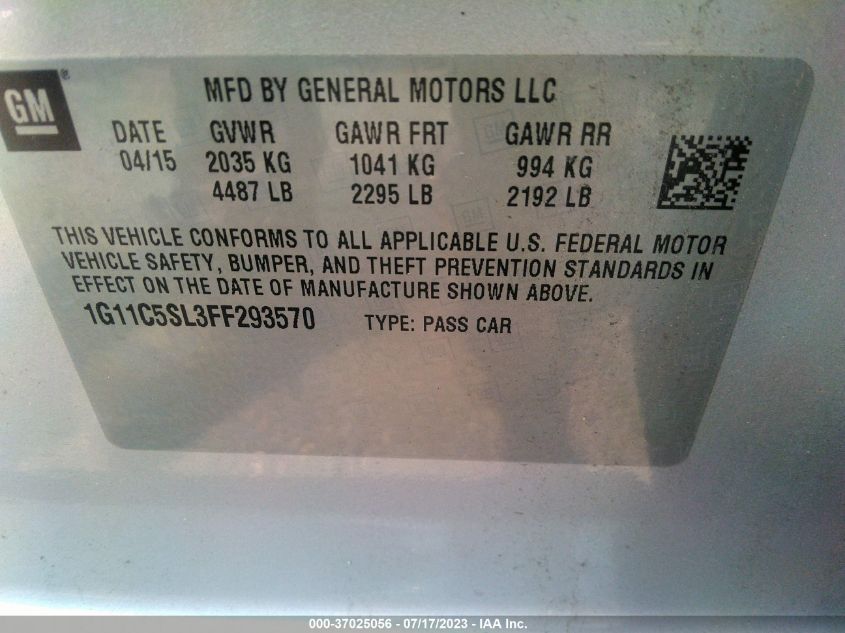 2015 CHEVROLET MALIBU LT - 1G11C5SL3FF293570