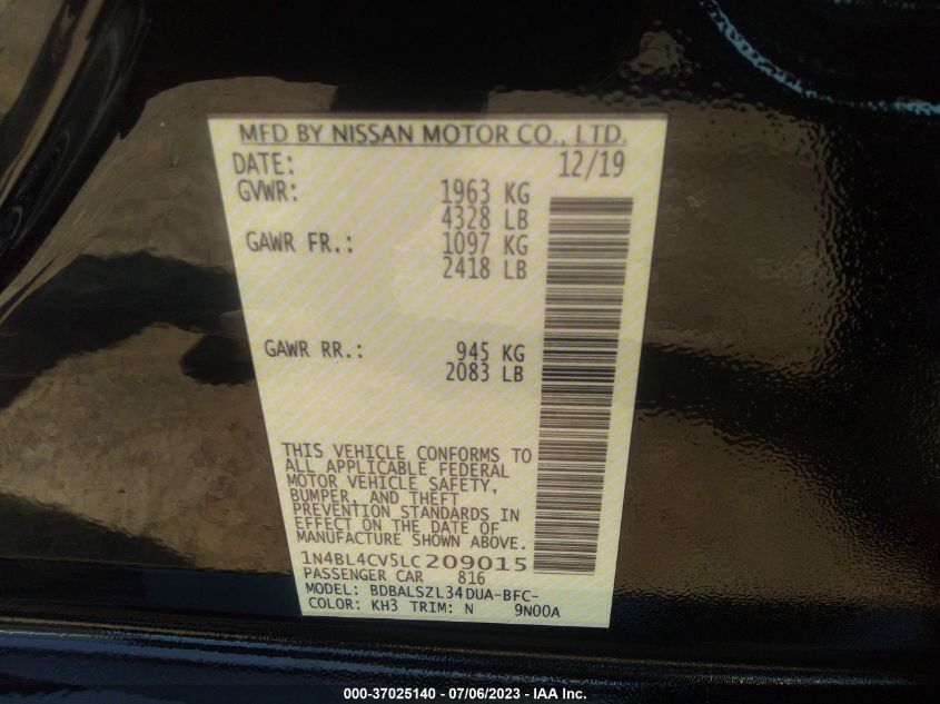 2020 NISSAN ALTIMA SR - 1N4BL4CV5LC209015