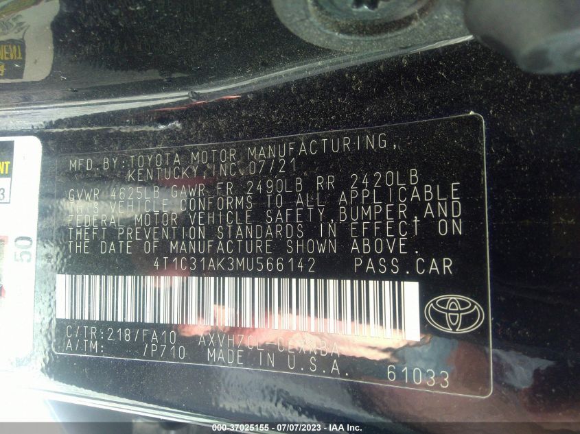 2021 TOYOTA CAMRY HYBRID LE - 4T1C31AK3MU566142