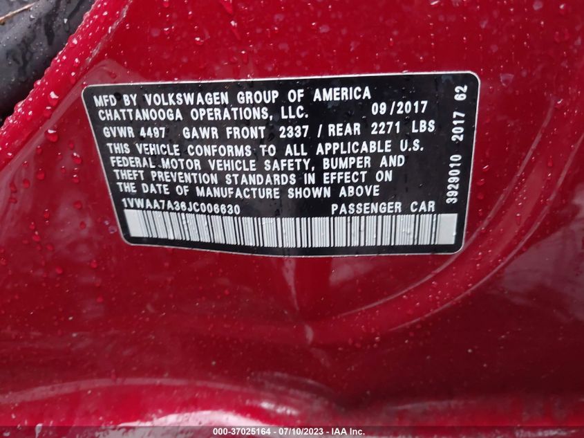 2018 VOLKSWAGEN PASSAT 2.0T S/R-LINE - 1VWAA7A36JC006630