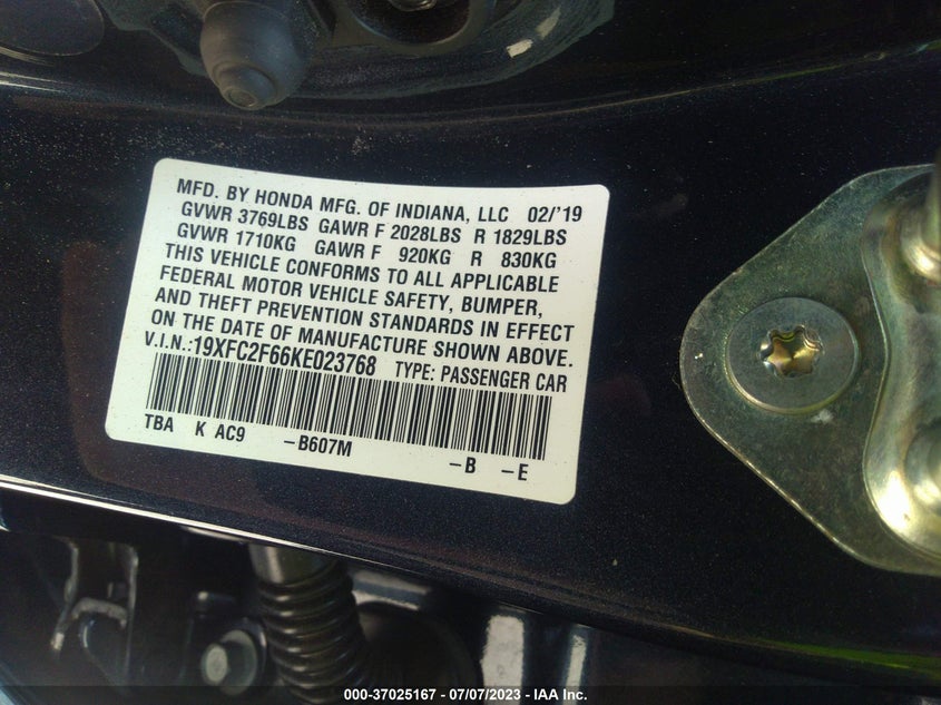 VIN 19XFC2F66KE023768 2019 HONDA CIVIC SEDAN LX
