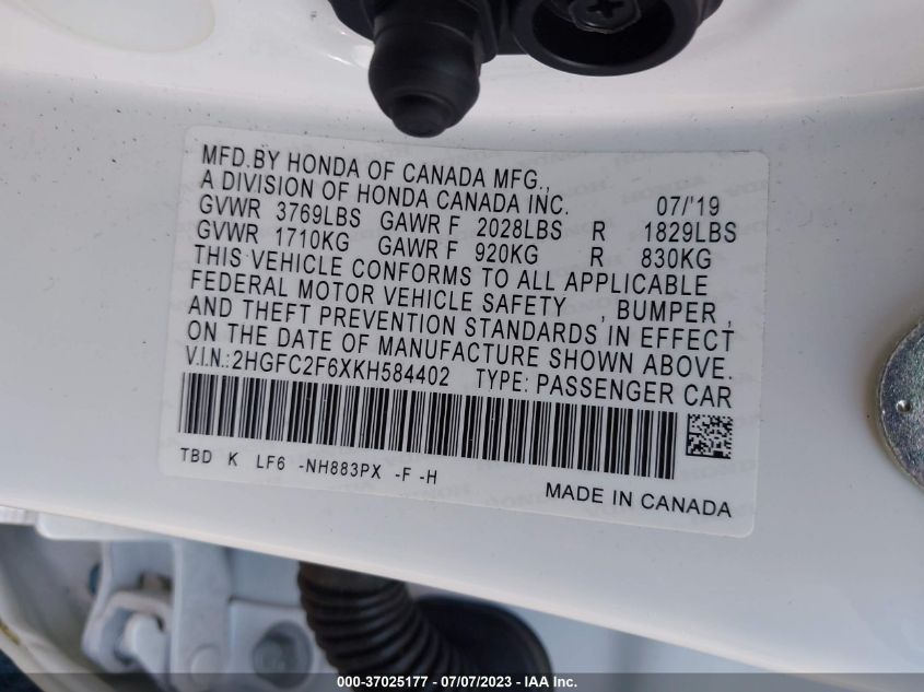 2019 HONDA CIVIC SEDAN LX - 2HGFC2F6XKH584402