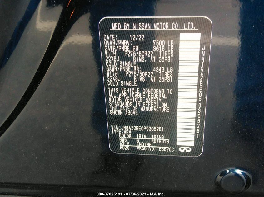 2023 INFINITI QX80 SENSORY - JN8AZ2BE0P9305281